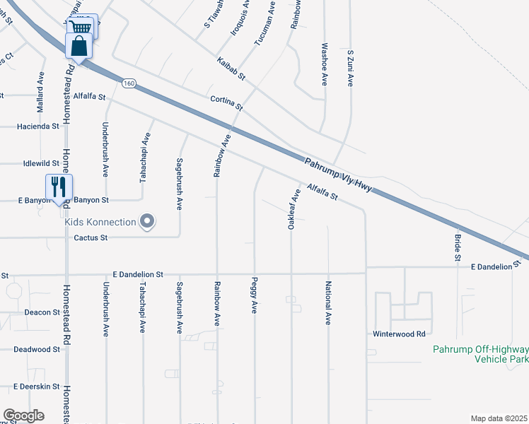 map of restaurants, bars, coffee shops, grocery stores, and more near 2801 Peggy Avenue in Pahrump