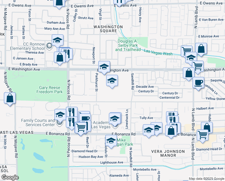 map of restaurants, bars, coffee shops, grocery stores, and more near 3800 East Harris Avenue in Las Vegas