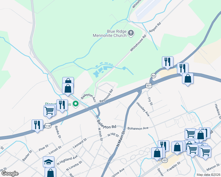 map of restaurants, bars, coffee shops, grocery stores, and more near 209 Raymond Rd in Greeneville