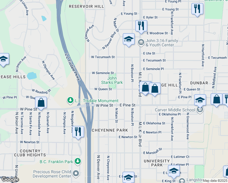 map of restaurants, bars, coffee shops, grocery stores, and more near 1544 North Main Street in Tulsa
