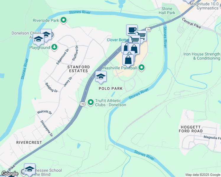 map of restaurants, bars, coffee shops, grocery stores, and more near 100 Jackson Downs Boulevard in Nashville