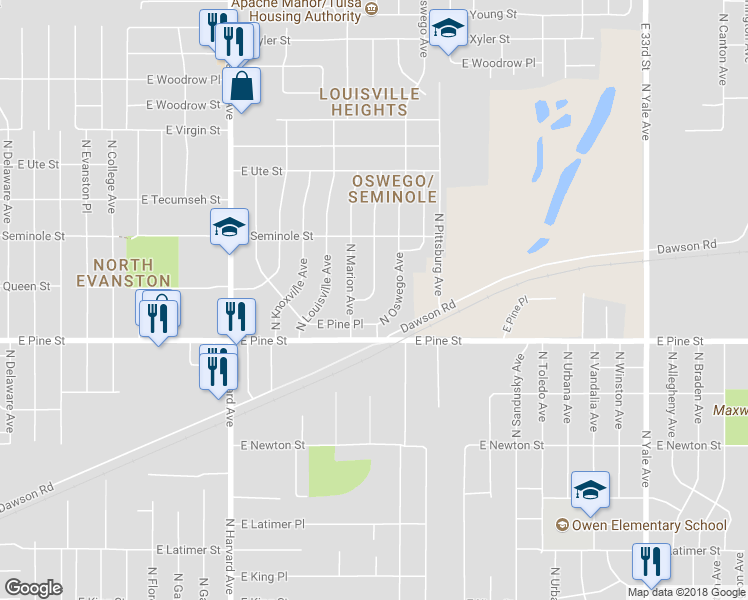 map of restaurants, bars, coffee shops, grocery stores, and more near 1539 North New Haven Avenue in Tulsa
