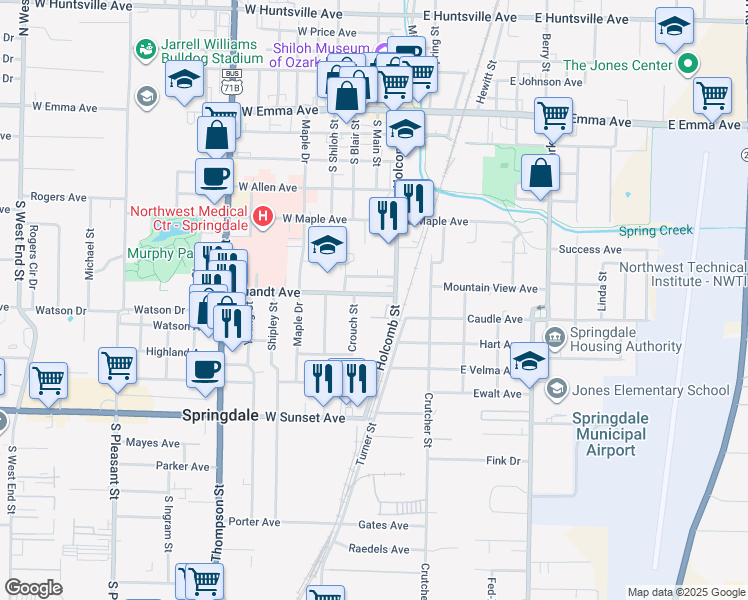 map of restaurants, bars, coffee shops, grocery stores, and more near 207 Quandt Ave in Springdale