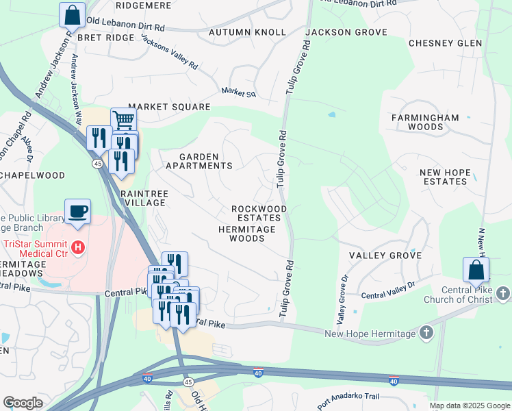 map of restaurants, bars, coffee shops, grocery stores, and more near 204 SADDLESTONE Court South in Nashville