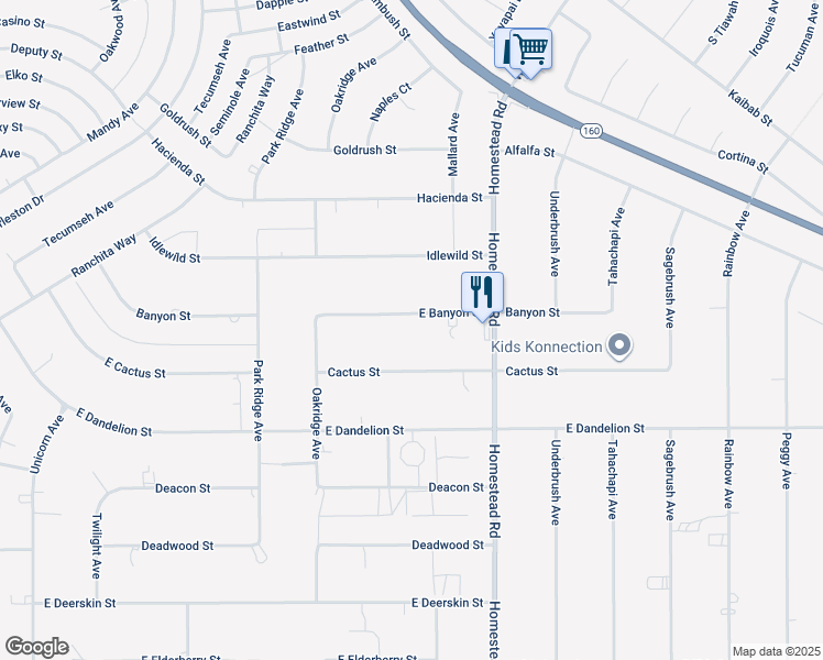 map of restaurants, bars, coffee shops, grocery stores, and more near 2861 Banyon Street in Pahrump