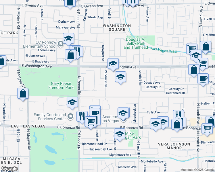 map of restaurants, bars, coffee shops, grocery stores, and more near 825 Parkhurst Street in Las Vegas