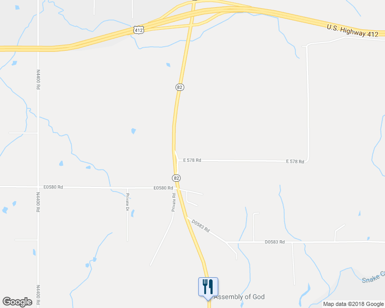 map of restaurants, bars, coffee shops, grocery stores, and more near 6109 East 578 Road in Locust Grove