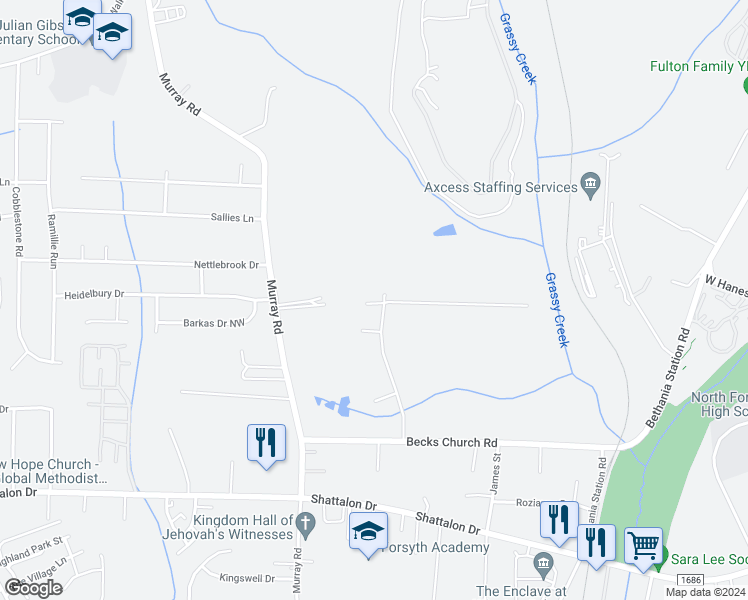 map of restaurants, bars, coffee shops, grocery stores, and more near 4600 Haven Crest Road in Winston-Salem