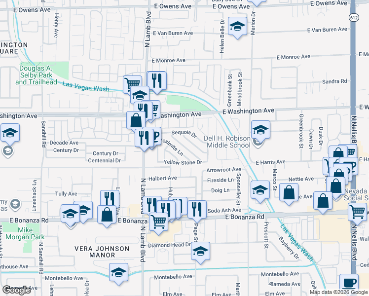 map of restaurants, bars, coffee shops, grocery stores, and more near 265 Contempo Drive in Las Vegas