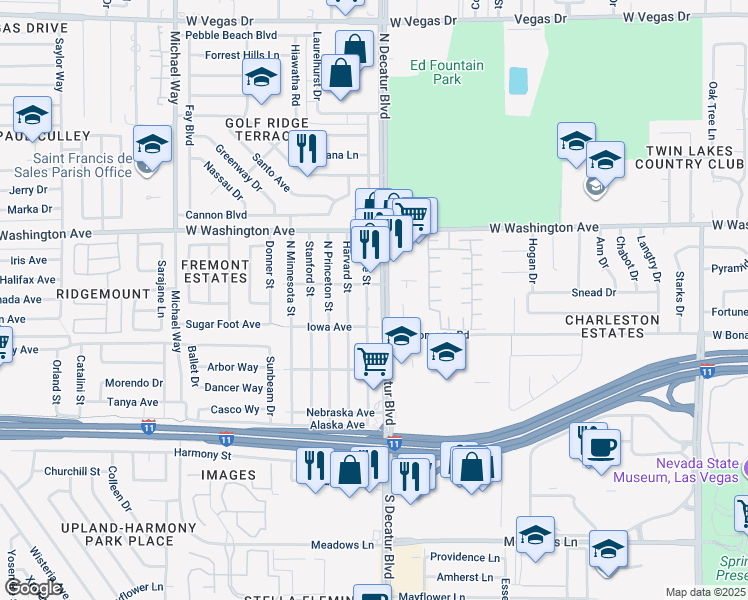map of restaurants, bars, coffee shops, grocery stores, and more near 509 North Decatur Boulevard in Las Vegas