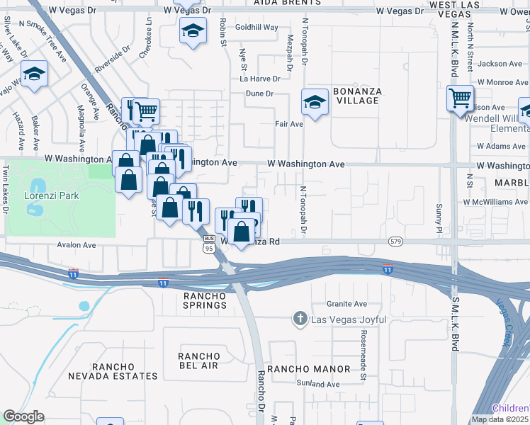map of restaurants, bars, coffee shops, grocery stores, and more near 708 Everback Lane in Las Vegas