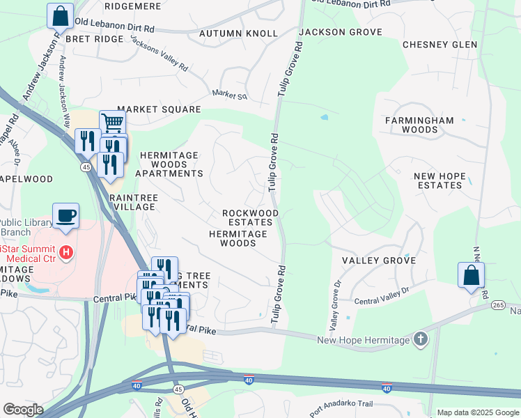 map of restaurants, bars, coffee shops, grocery stores, and more near 204 SADDLESTONE Court South in Nashville