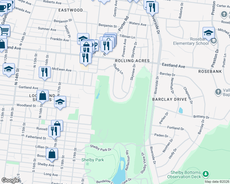 map of restaurants, bars, coffee shops, grocery stores, and more near 613 Skyview Drive in Nashville