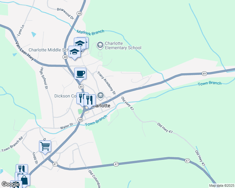 map of restaurants, bars, coffee shops, grocery stores, and more near 100 Tracy Academy Street in Charlotte