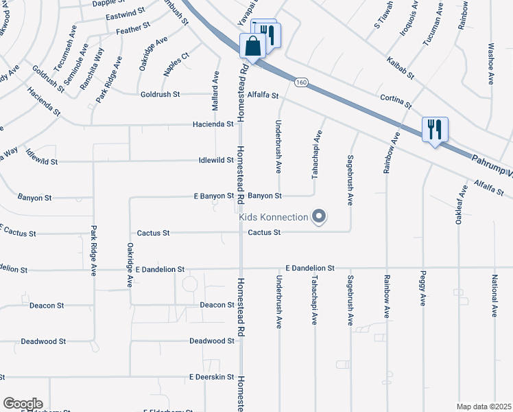 map of restaurants, bars, coffee shops, grocery stores, and more near 3051 East Banyon Street in Pahrump