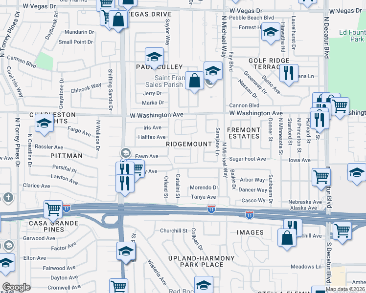 map of restaurants, bars, coffee shops, grocery stores, and more near in Las Vegas