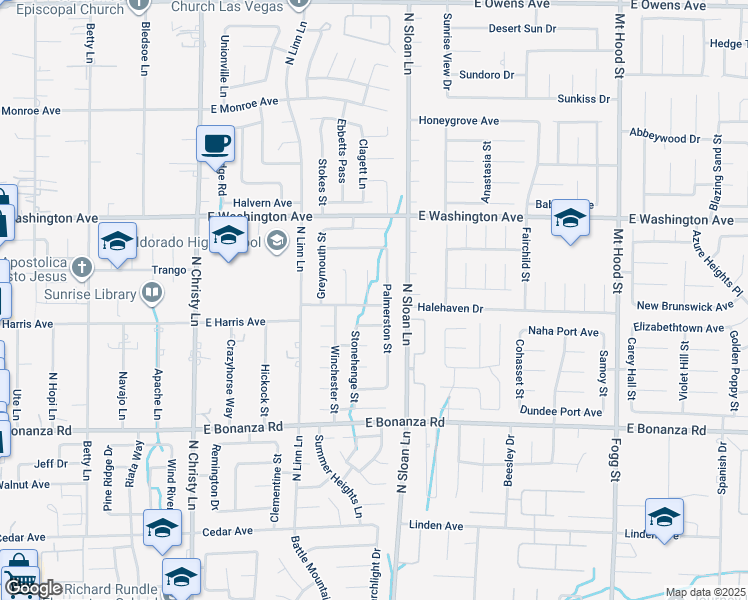 map of restaurants, bars, coffee shops, grocery stores, and more near 1030 Bombay Court in Las Vegas