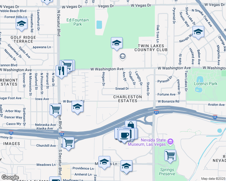 map of restaurants, bars, coffee shops, grocery stores, and more near 4309 Snead Drive in Las Vegas