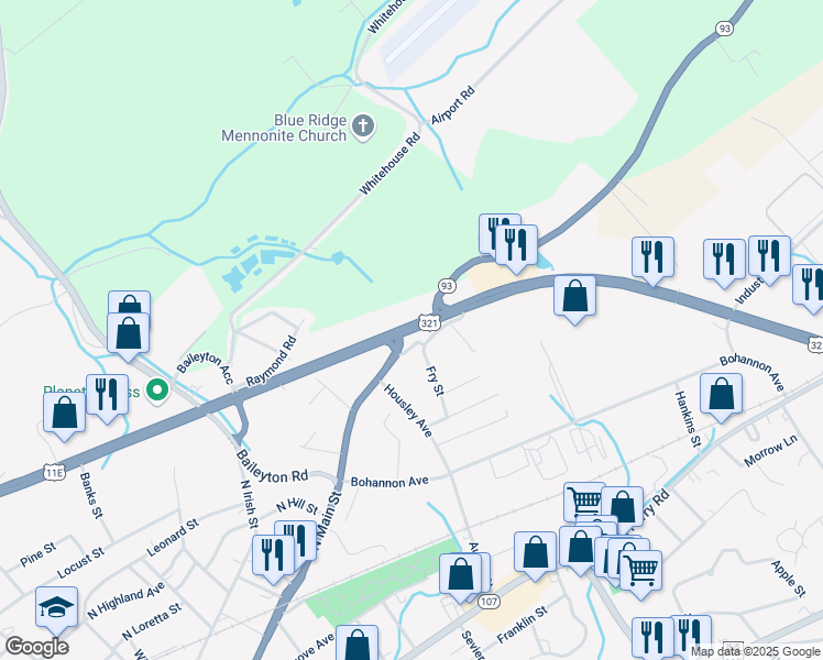 map of restaurants, bars, coffee shops, grocery stores, and more near 28 East Andrew Johnson Highway in Greeneville