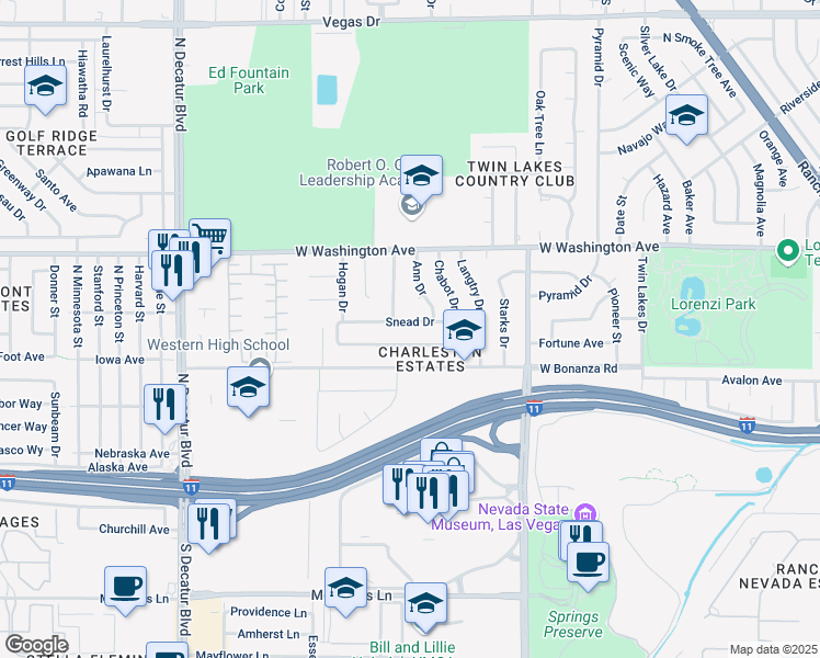 map of restaurants, bars, coffee shops, grocery stores, and more near 4221 Snead Drive in Las Vegas