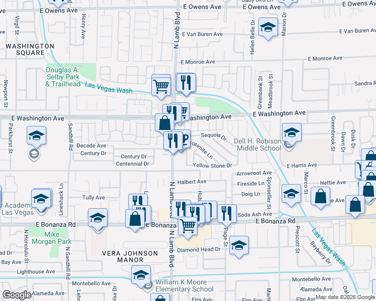 map of restaurants, bars, coffee shops, grocery stores, and more near Arrow Head Lane in Las Vegas