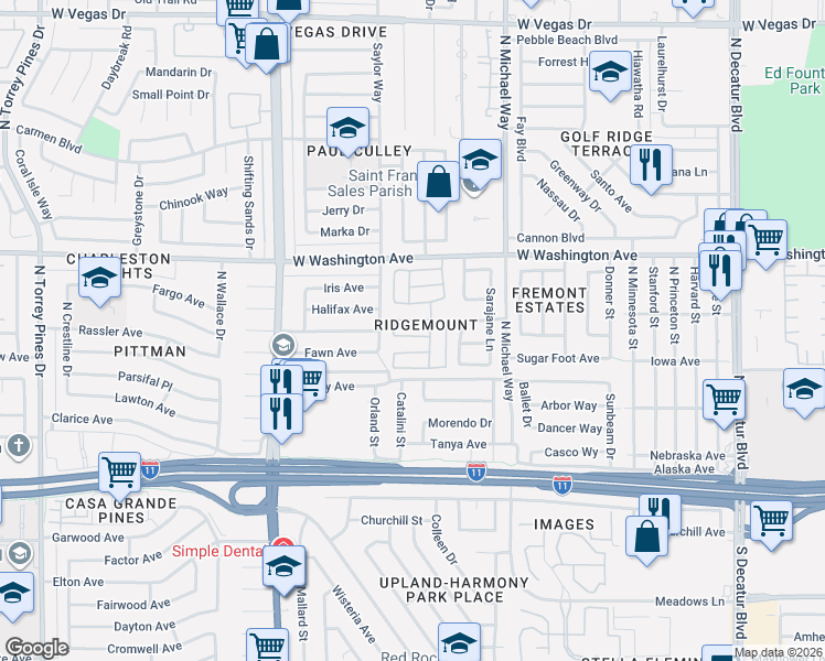 map of restaurants, bars, coffee shops, grocery stores, and more near in Las Vegas