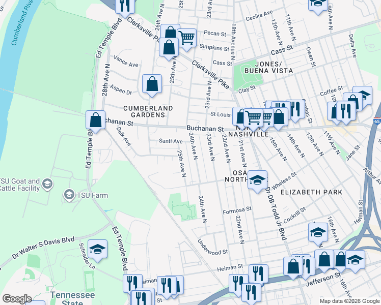map of restaurants, bars, coffee shops, grocery stores, and more near 1728 24th Avenue North in Nashville