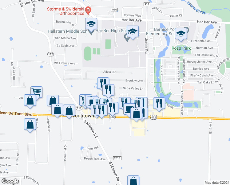 map of restaurants, bars, coffee shops, grocery stores, and more near 287 Arborside Road in Springdale