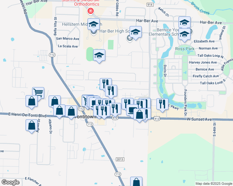 map of restaurants, bars, coffee shops, grocery stores, and more near 287 Arborside Road in Springdale