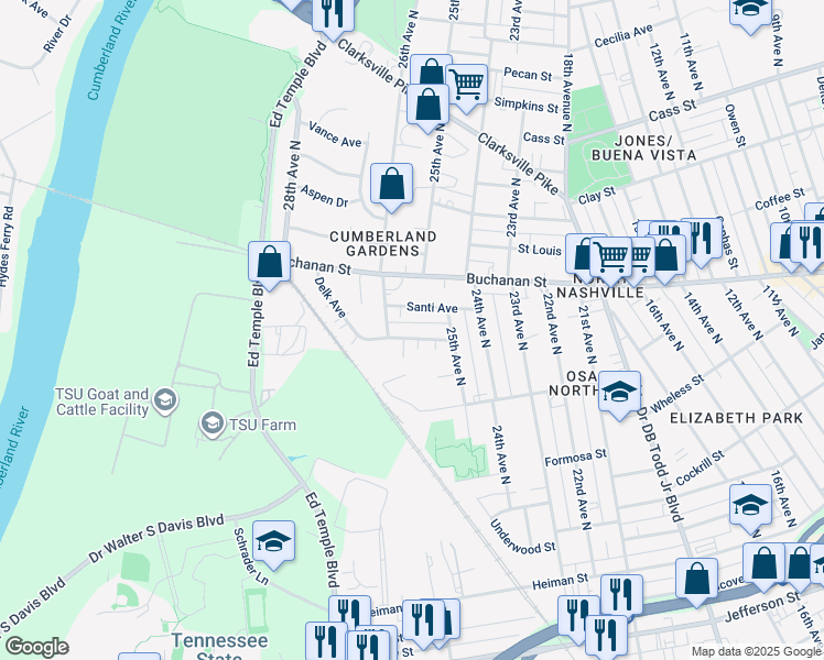 map of restaurants, bars, coffee shops, grocery stores, and more near 2516 Delk Ave in Nashville