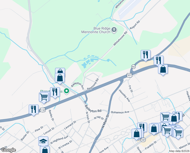map of restaurants, bars, coffee shops, grocery stores, and more near 209 Raymond Road in Greeneville
