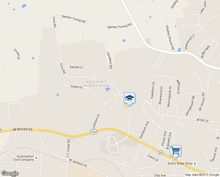 map of restaurants, bars, coffee shops, grocery stores, and more near 230 Cora Rd in Cookeville