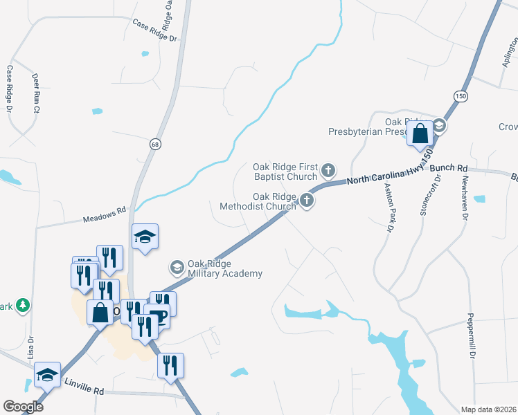 map of restaurants, bars, coffee shops, grocery stores, and more near 2407 Oak Ridge Rd in Oak Ridge