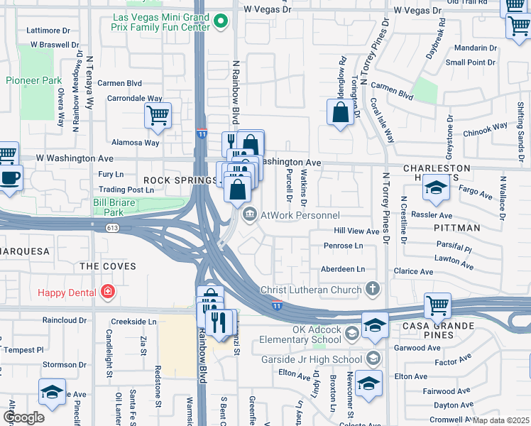 map of restaurants, bars, coffee shops, grocery stores, and more near 509 Dolores Drive in Las Vegas