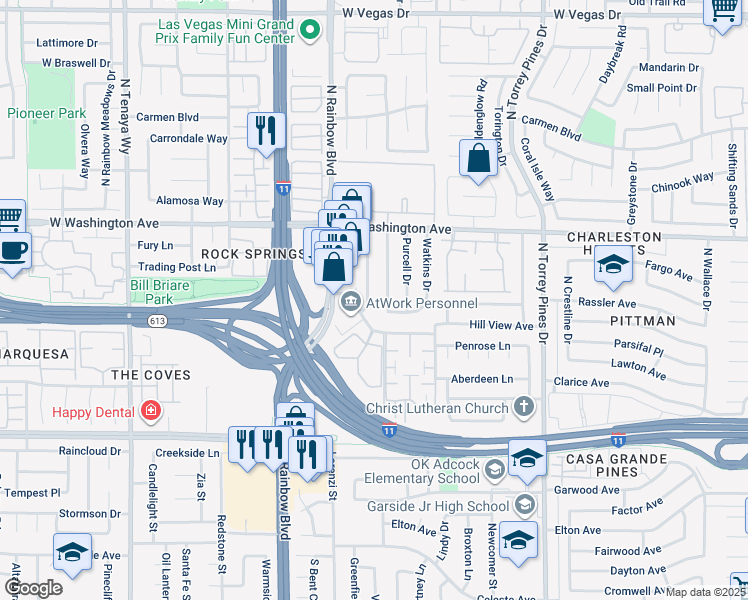 map of restaurants, bars, coffee shops, grocery stores, and more near 509 Dolores Drive in Las Vegas