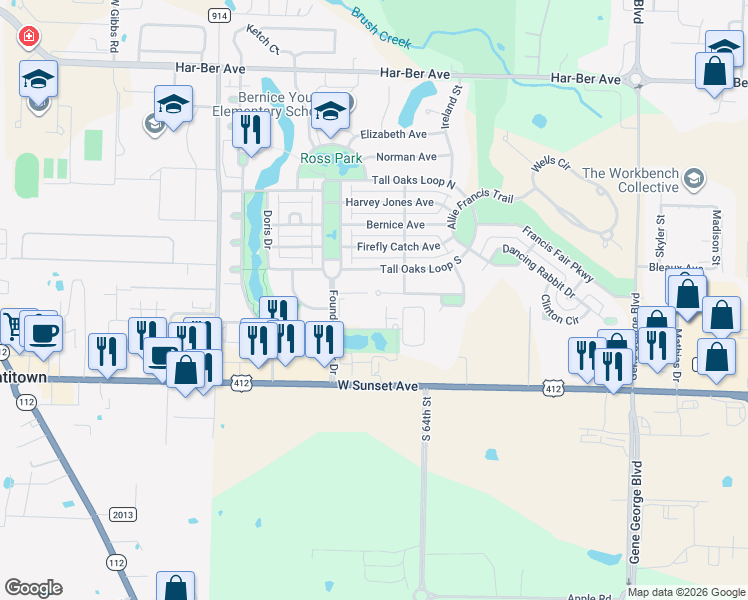 map of restaurants, bars, coffee shops, grocery stores, and more near 6537-6555 Apple Shed Avenue in Springdale