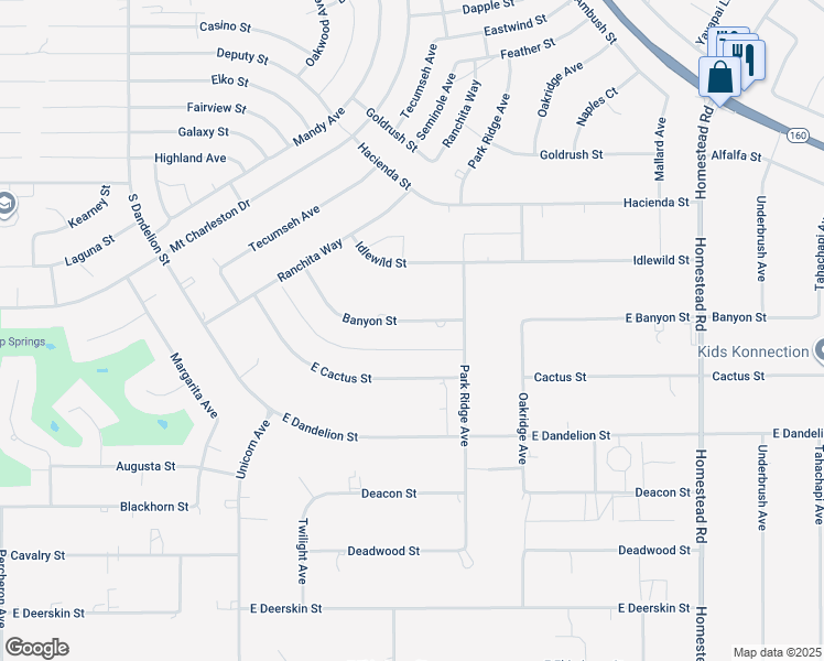 map of restaurants, bars, coffee shops, grocery stores, and more near 2431 Banyon Street in Pahrump