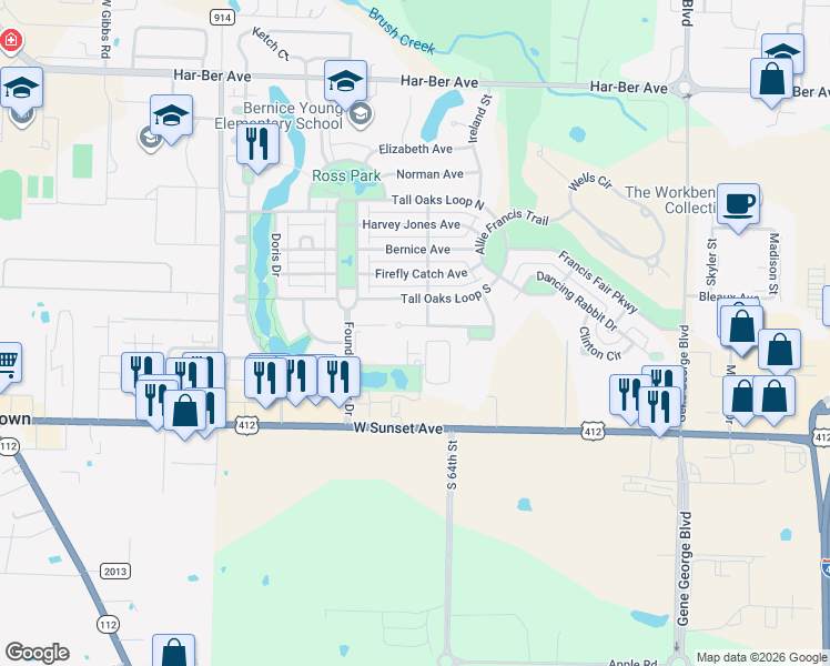 map of restaurants, bars, coffee shops, grocery stores, and more near 6537 Apple Shed Avenue in Springdale