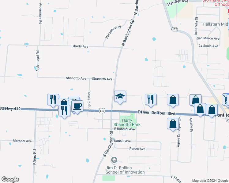 map of restaurants, bars, coffee shops, grocery stores, and more near in Tontitown