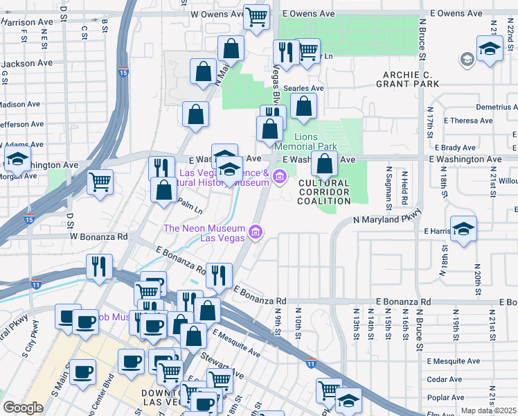 map of restaurants, bars, coffee shops, grocery stores, and more near 833 North Las Vegas Boulevard in North Las Vegas