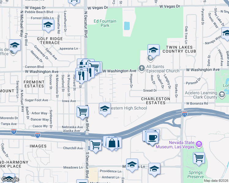 map of restaurants, bars, coffee shops, grocery stores, and more near 711 Sea Pines Lane in Las Vegas