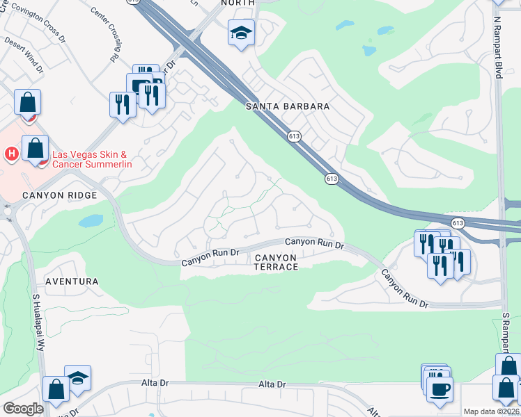 map of restaurants, bars, coffee shops, grocery stores, and more near 9416 Tournament Canyon Drive in Las Vegas