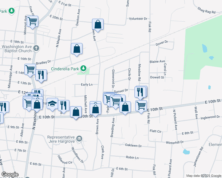 map of restaurants, bars, coffee shops, grocery stores, and more near 910 Sunset Drive in Cookeville