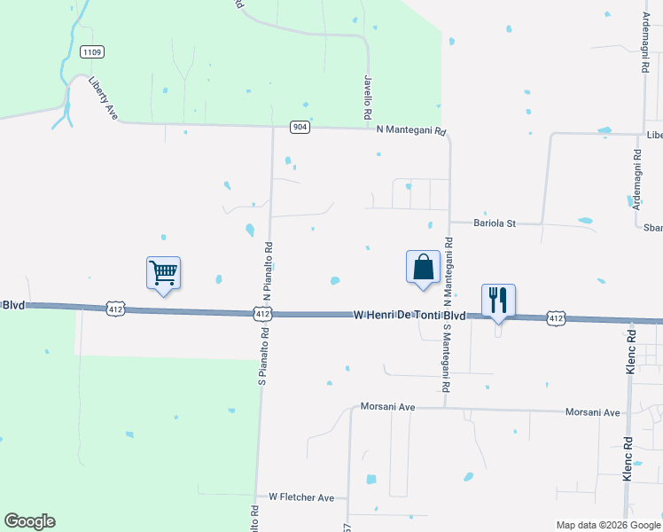 map of restaurants, bars, coffee shops, grocery stores, and more near 1550 West Henri De Tonti Boulevard in Springdale
