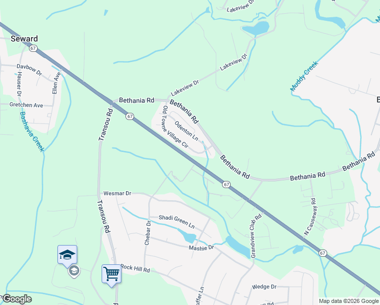 map of restaurants, bars, coffee shops, grocery stores, and more near 4844 Old Towne Village Circle in Pfafftown