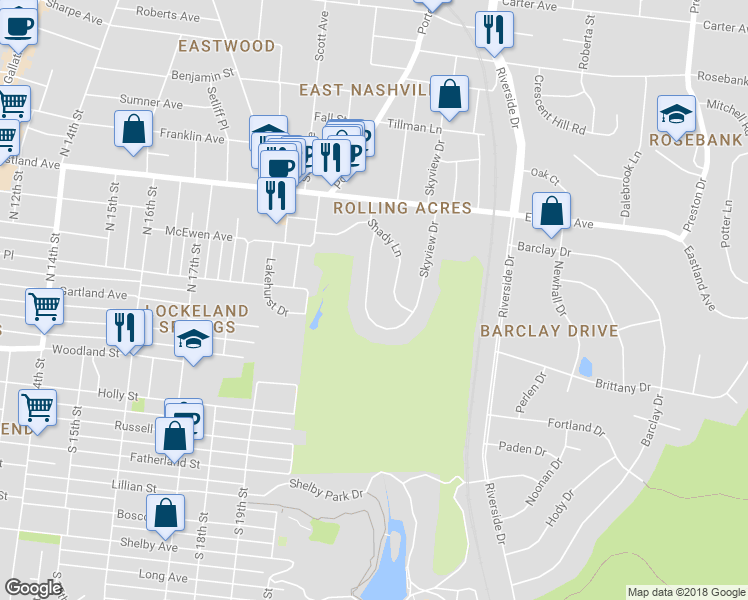 map of restaurants, bars, coffee shops, grocery stores, and more near 615 Skyview Drive in Nashville