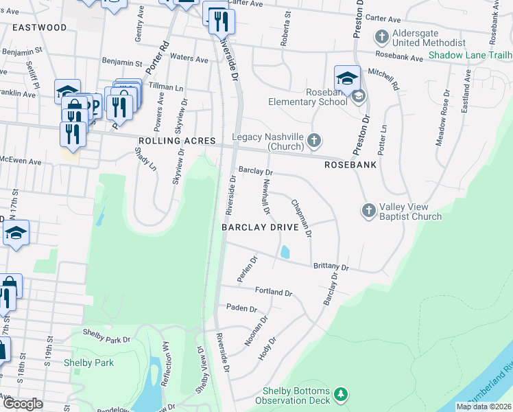 map of restaurants, bars, coffee shops, grocery stores, and more near 716 Newhall Drive in Nashville