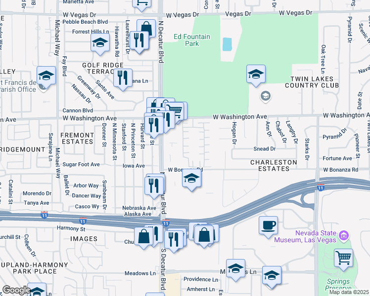 map of restaurants, bars, coffee shops, grocery stores, and more near 680 North Decatur Boulevard in Las Vegas