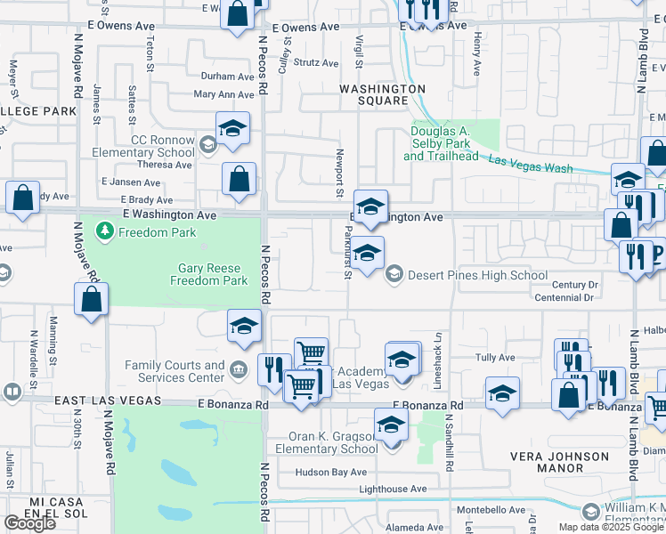 map of restaurants, bars, coffee shops, grocery stores, and more near 3620 Park Oliver Drive in Las Vegas