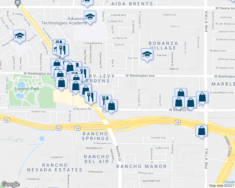 map of restaurants, bars, coffee shops, grocery stores, and more near 709 Von Busch Way in Las Vegas